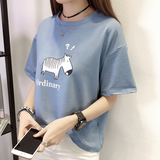 2016夏季新款T恤女装宽松学生韩版纯色字母印花短袖体恤衫上衣女