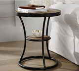 LOFT风格双层咖啡圆桌复古铁艺实木现代简约创意客厅家具圆形茶几