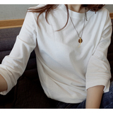 2016夏装新款韩版百搭纯棉t恤女中长款宽松圆领白色七分袖打底衫