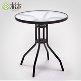 木沐 钢化玻璃圆桌洽谈桌椅组合 户外小桌子现代简约铁艺餐桌