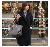 2015冬季韩国东大门长袖宽松黑色毛呢外套女 中长款茧型大衣 加厚
