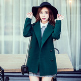 韩国SZ代购2015冬装新款韩版西装领修身显瘦呢子妮子大衣女中长款