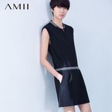 Amii2016夏装新款 艾米女装棒球领大码无袖修身裙子连衣裙夏