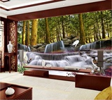 大型壁画 客厅沙发电视背景卧室墙纸壁纸自然风景阳光森林瀑布