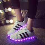 新款潮流七彩闪光灯发光鞋LED夜光鞋USB充电荧光鞋男女款情侣板鞋