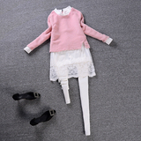 欧洲站2015春装新款女装长袖蕾丝拼接小香风连衣裙气质裙子中长款
