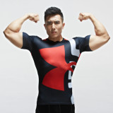 红黑 蓝黑 短袖圆领T恤健身紧身衣训练运动男速干短袖肌肉男包邮