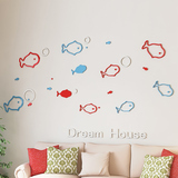 3D立体木质泡泡鱼创意墙贴可移除客厅背景墙卧室儿童房装饰 包邮