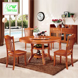实木餐桌 圆形餐桌椅组合套装中式客厅带转盘旋转8人橡木饭桌包邮