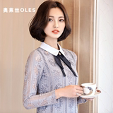 2016春季新款修身蕾丝上衣 韩版POLO领气质中长款打底衫女长袖
