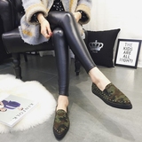 单鞋女2016新款 韩版时尚性感绒面铆钉尖头平底鞋子绿色黑色灰色