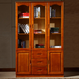 全实木书柜书架橡木书房家具玻璃门 抽屉书柜组合二门三门展示柜