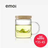 emoi基本生活 竹盖玻璃茶杯 带盖耐热 过滤花茶杯子450ml  H1119