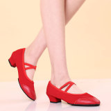 春夏季广场舞鞋新款跳舞鞋女式真皮舞蹈鞋中跟软底布鞋练舞鞋红