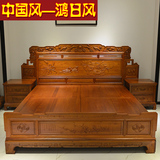 缅甸花梨床中式古典大果紫檀床红木床1.8米缅甸花梨木床双人床T8