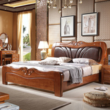 实木床1.8米带皮靠简约现代橡胶木气动高箱储物简易中式双人婚床
