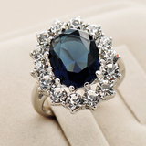 银得利饰品英国王妃订婚戒指装饰欧美女复古食指仿蓝宝石戒指指环