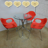 钢化玻璃餐桌 小户型餐厅桌椅组合一桌三椅圆桌时尚办公洽谈桌椅