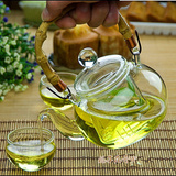 透明玻璃过滤内胆花草茶壶水果竹提梁加热日式花茶壶玻璃茶具茶壶