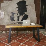 包邮铁艺实木餐桌椅组合长方形复古书桌台式电脑桌办公桌会议桌子