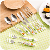 居家家不锈钢小勺子筷子叉子创意家用西餐四件套可爱汤匙餐具套装