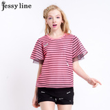 杰西莱jessy line2016夏装新款 杰茜莱正品代购条纹百搭显瘦T恤女