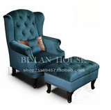 老虎椅单人高背沙发组合 欧式美式布艺绒布样板房小户型客厅沙发