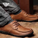 意大利*阿玛尼男鞋商务休闲皮鞋系带真皮名牌新款男士欧洲懒人鞋