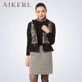 AIKERL正品女装秋季短款修身几何图案连帽棉衣 拼接马甲背心外套