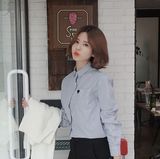 韩国代购正品进口直邮衬衣2016春装新款女职业OL条纹长袖衬衫上衣