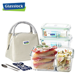 赠餐具和便当包 glasslock韩国进口耐热玻璃保鲜盒隔层2件套