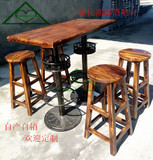 实木酒吧桌椅组合高脚桌凳碳化防腐奶茶店咖啡厅桌椅套件方桌圆凳