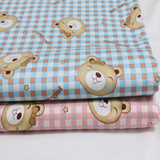 全棉布料小熊格子卡通布幼儿园宝宝布头床单被套纯棉斜纹印花面料