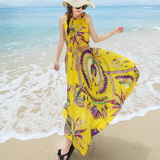 海边度假小姐夏季雪纺连衣裙中长款大码波西米亚长裙修身沙滩裙子