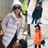 2015秋冬新款韩版修身显瘦棉服中长款纯色保暖棉衣外套女款面包服