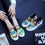 2015韩版秋季厚底帆布鞋女涂鸦彩色个性休闲鞋套脚懒人皮质福乐鞋