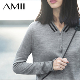 Amii春秋针织衫女开衫薄款长袖v领短款修身时尚韩版羊毛毛衣外套