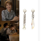 韩国韩版她很漂亮高俊熙闵夏莉同款珍珠链条不对称耳环气质女耳钉