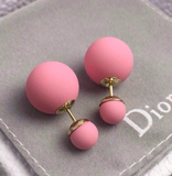 法国代购迪奥新款 15新色大小珍珠两用双面粉色磨砂 耳钉
