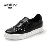 Westlink/西遇2016春季新款 铆钉圆头中跟一脚蹬乐福鞋内女鞋