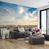 3D立体天空城市建筑风景现代简约定制壁画客厅沙发电视背景墙壁纸