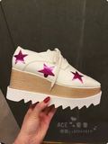 stella松糕鞋 2016新款 白色厚底鞋粉红色星星鞋 紫色 粉色星星