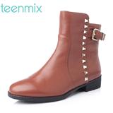 红包Teenmix/天美意冬季专柜同款低跟短靴软牛皮女靴6NJ41DD4