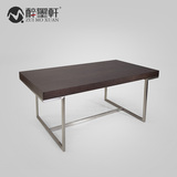 醉墨轩不锈钢架餐桌 简约现代木面饭桌 新中式大小户型餐桌椅组合