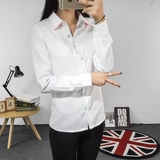 2016韩版春秋装修身白色长袖衬衫错位纽扣打底内搭学生寸衣寸衫女