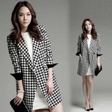 韩国代购2016春秋装新款女装韩版中长款风衣大码千鸟格小西装外套