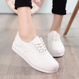 帆布鞋女学生韩版潮白色休闲鞋子夏季低帮系带运动板鞋厚底小白鞋