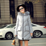 蜜思唯尔2015新款韩版羽绒服大毛领长袖直筒宽松女中长款连帽外套