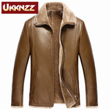 UKKNZZ定制 新款秋冬季男装长袖翻领皮衣男士真皮直筒外套上衣