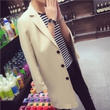 2016春季青年男士风衣时尚潮男装韩版修身纯色长款长袖风衣男